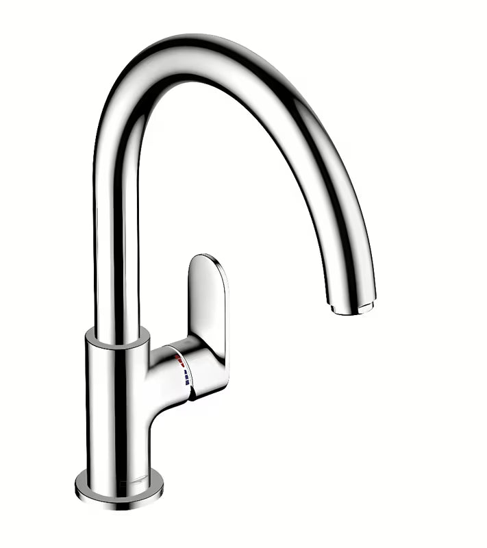 Chromowana jednouchwytowa bateria zlewozmywakowa hansgrohe Vernis Blend M35 z wysoką obrotową wylewką