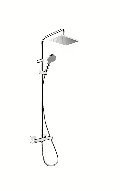 Hansgrohe Vernis Shape system prysznicowy z baterią termostatyczną w chromie z deszczownicą i słuchawką prysznicową