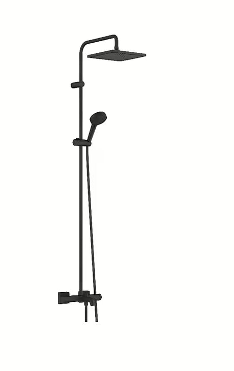 Hansgrohe Vernis Shape system prysznicowy z termostatem wannowym w matowej czerni z deszczownicą 240 mm