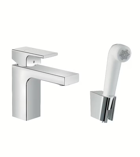 Hansgrohe Vernis Shape jednouchwytowa bateria umywalkowa w chromie z prysznicem bidetowym i wężem prysznicowym