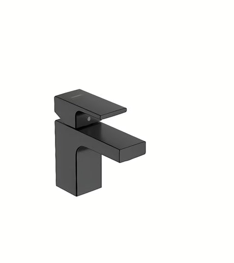 Bateria umywalkowa jednouchwytowa Hansgrohe Vernis Shape w matowej czerni z odpływem i cięgłem.