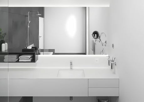 Chromowana bateria umywalkowa jednouchwytowa Hansgrohe Vernis Shape 100 z odpływem i z korkiem automatycznym