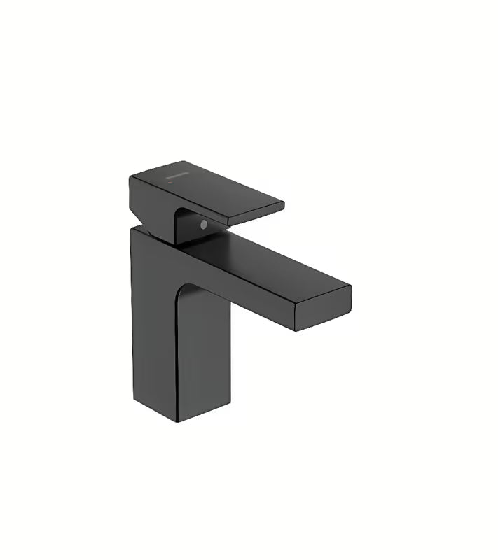 Umywalkowa jednouchwytowa bateria hansgrohe Vernis Shape 100 w kolorze czarny mat do nowoczesnej umywalki.