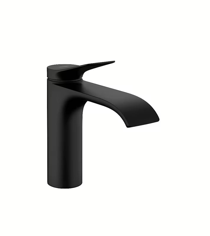 Hansgrohe Vivenis jednouchwytowa bateria umywalkowa z odpływem w matowej czerni.