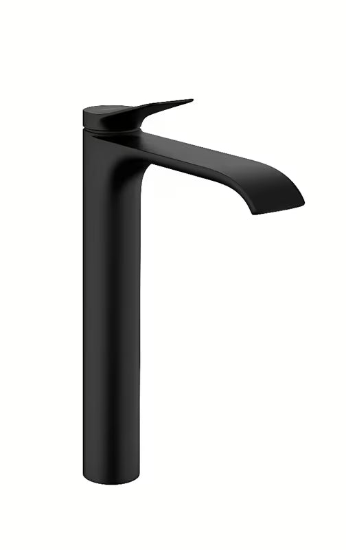Wysoka jednouchwytowa bateria umywalkowa Hansgrohe Vivenis w matowej czerni z ekstra szeroką wylewką