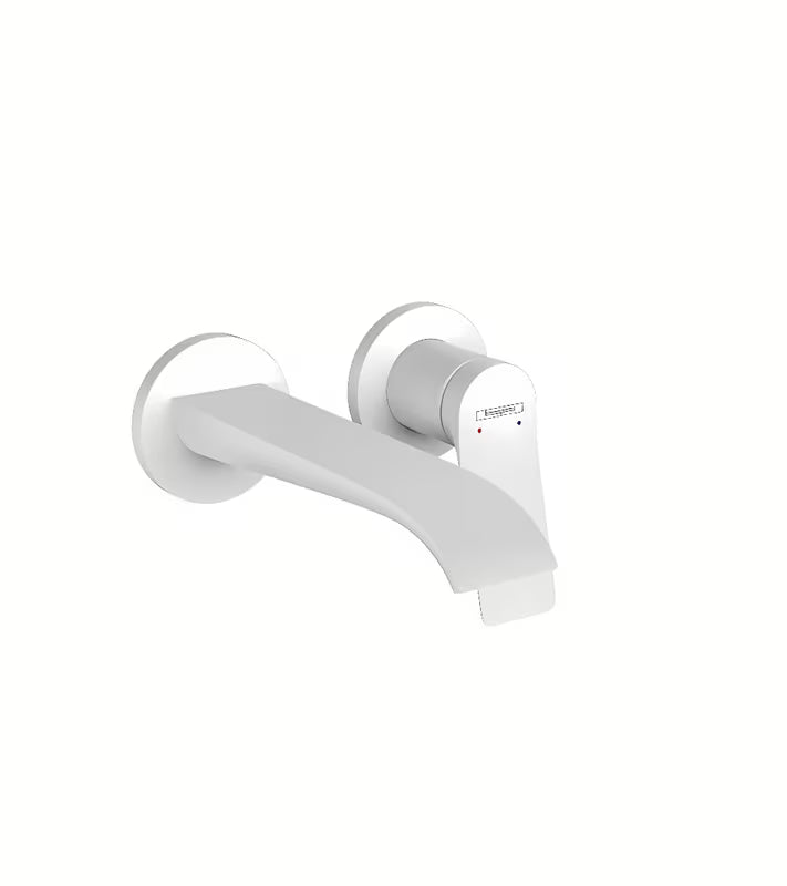 Podtynkowa bateria umywalkowa Hansgrohe Vivenis w matowej bieli pro do montażu ściennego z szeroką wylewką.