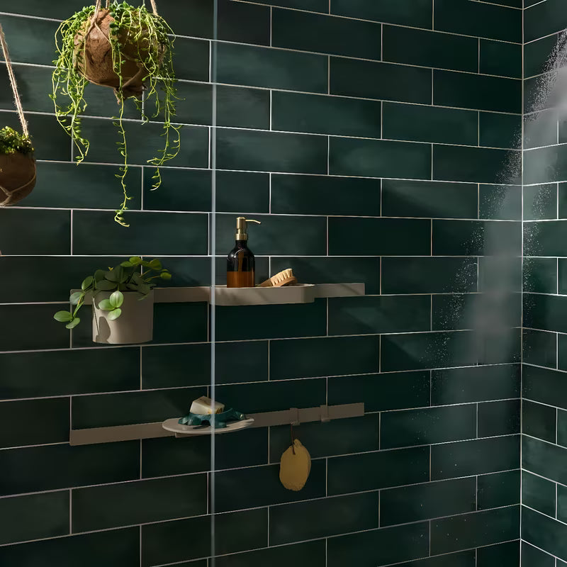 Beżowa półka prysznicowa półka hansgrohe wallstoris Planet Edition pro do przechowywania szamponu i akcesoriów prysznicowych