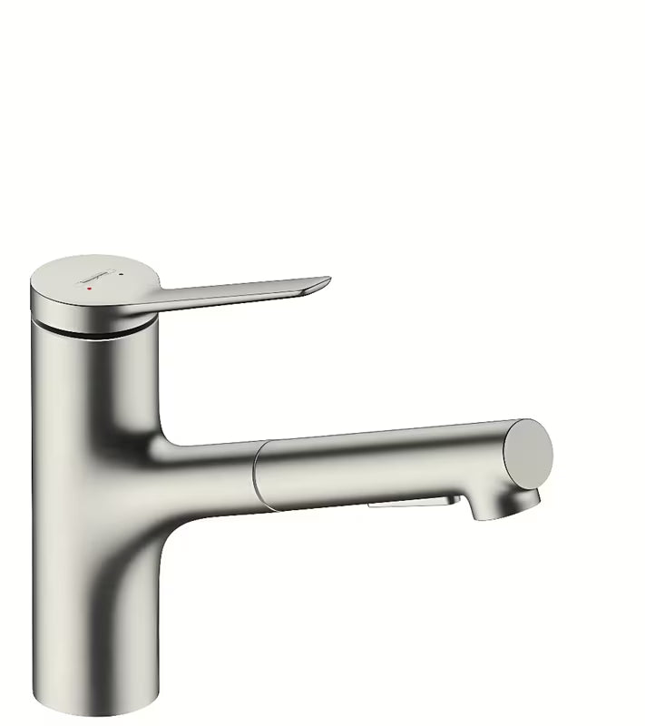 Stalowa nierdzewna bateria zlewozmywakowa Hansgrohe Zesis z wyciąganą wylewką z przełączaniem dwóch strumieni