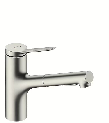 Stalowa nierdzewna bateria zlewozmywakowa Hansgrohe Zesis z wyciąganą wylewką z przełączaniem dwóch strumieni