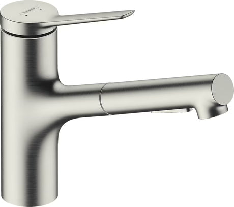 Hansgrohe Zesis M33 stalowa bateria zlewozmywakowa z wyciąganą wylewką i z dwoma strumieniami