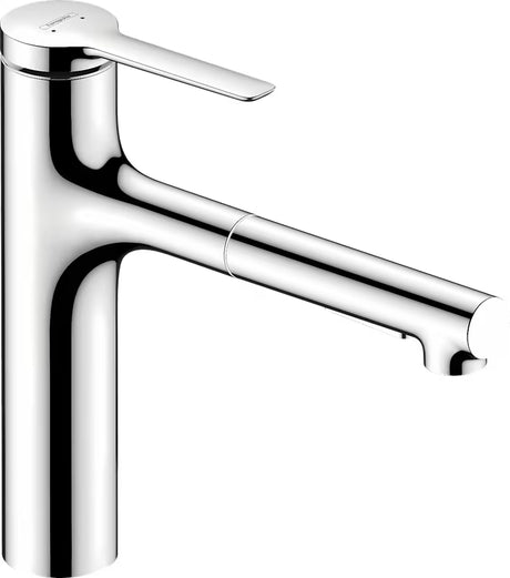 Chromowana bateria zlewozmywakowa Hansgrohe Zesis M33 z wyciąganą wylewką i obrotową wylewką