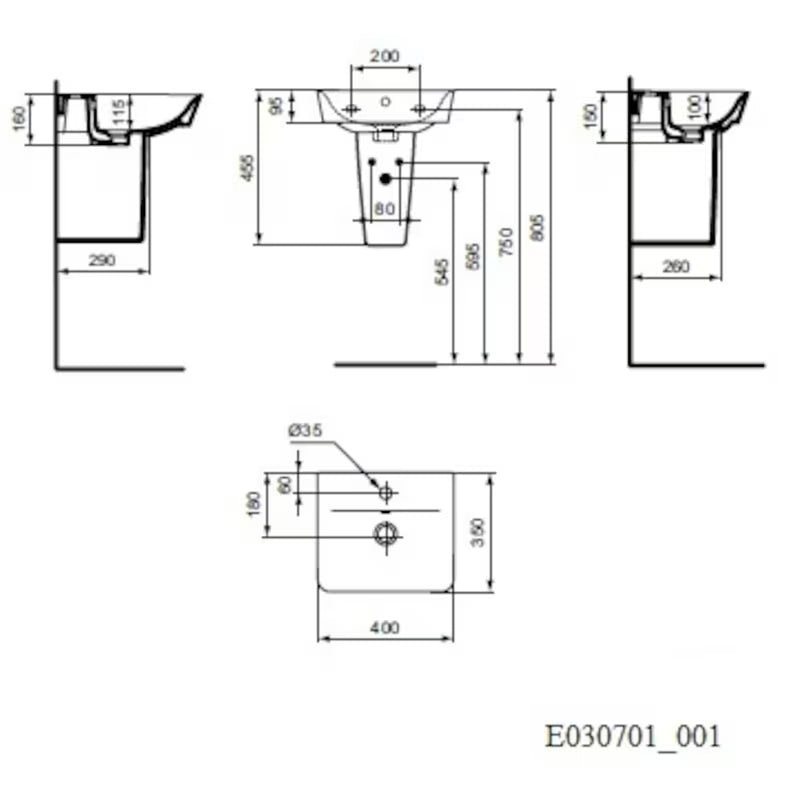 Biała ceramiczna mała umywalka Ideal Standard Connect Air 40x35 cm o prostym, minimalistycznym wzornictwie