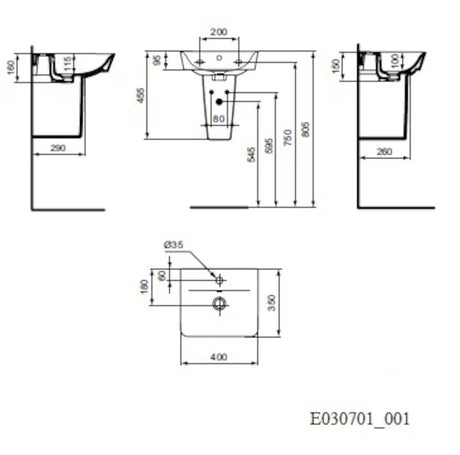 Biała ceramiczna mała umywalka Ideal Standard Connect Air 40x35 cm o prostym, minimalistycznym wzornictwie