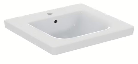 Wiszące ceramiczna umywalka Ideal Standard Connect Freedom 60x55,5 cm w kolorze białym z otworem pro na baterię pośrodku.