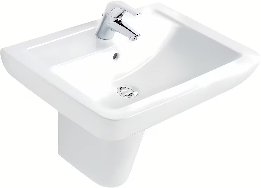 Biała wiszące ceramiczna umywalka Ideal Standard Eurovit 60x46 cm z otworem pro baterię pośrodku.