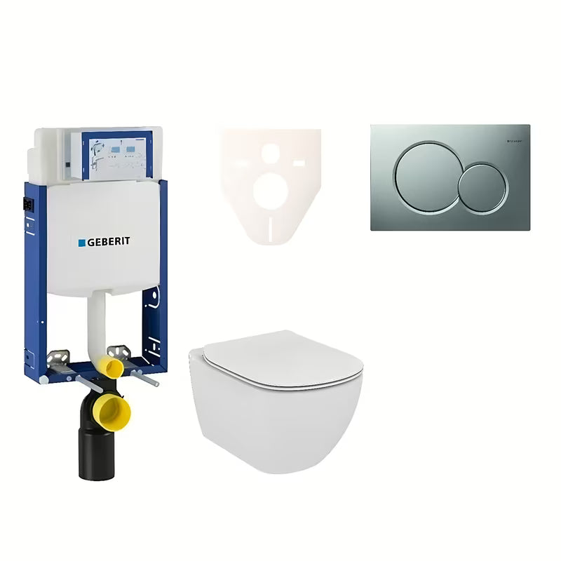 Zestaw WC podtynkowy Ideal Standard Tesi z modułem Geberit Kombifix i przyciskiem Sigma 01 chrom mat
