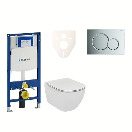 Zestaw WC podtynkowy Ideal Standard Tesi z modułem Geberit Duofix, przyciskiem Sigma 01 chrom i matą wygłuszającą