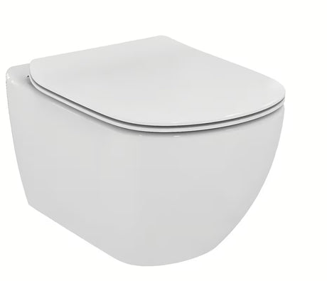 Białe miska WC wisząca Ideal Standard Tesi z technologią AquaBlade i deską soft Close
