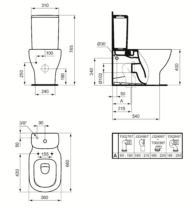 Ideal Standard Tesi KOMPAKT wc w kolorze białym, bez zbiornika i bez WC deske