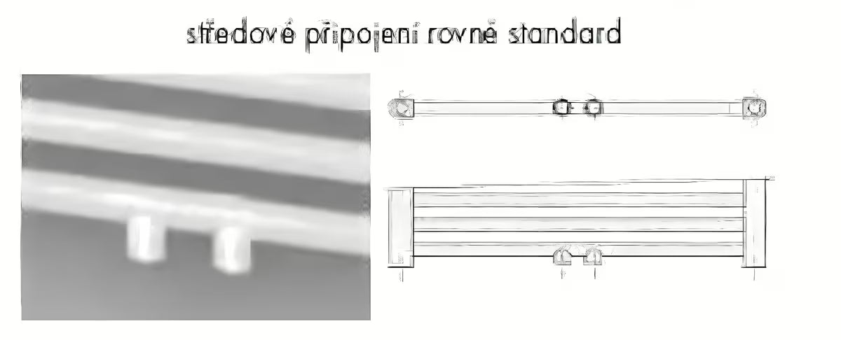 Kombinowany wodny grzejnik łazienkowy Isan w czarnym macie z zaokrąglonym profilem D i przyłączem środkowym 50 mm.