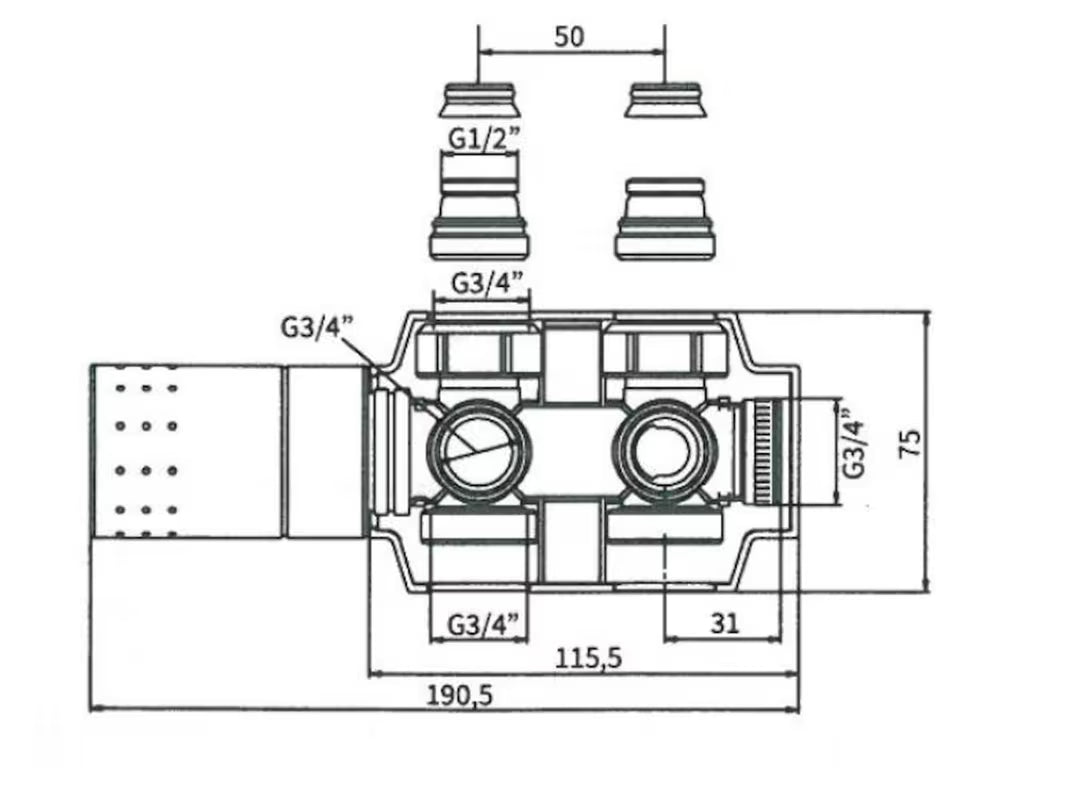 Uniwersalny zawór termostatyczny Isan Chrome pro grzejnik łazienkowy z przyłączem środkowym i rozstawem 50 mm, chrom.