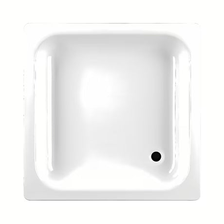 Biały kwadratowy brodzik prysznicowy Jika 90 x 90 cm ze stali emaliowanej z rowkami antypoślizgowymi.