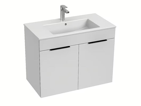 Biała szafka wisząca Jika Cube z umywalką ceramiczną i cichym domykaniem