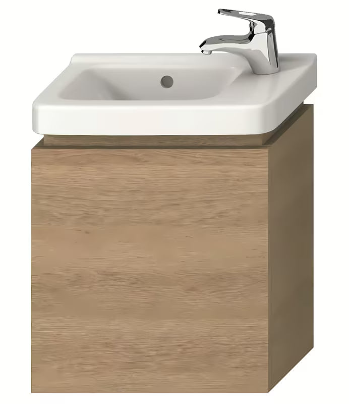 Wisząca szafka pod umywalkę Jika Cubito 45x24,1x48 cm w dekorze dębu z uchylnymi drzwiczkami