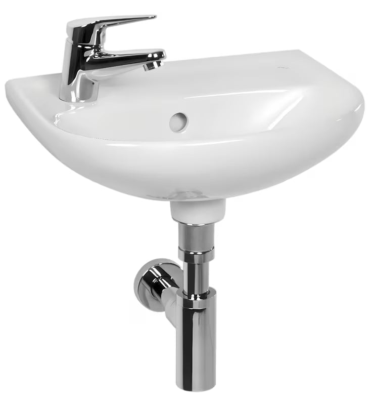 Biała ceramiczna mała umywalka Jika Lyra Plus 40x31 cm z przelewem i otworem pro na baterię po lewej stronie