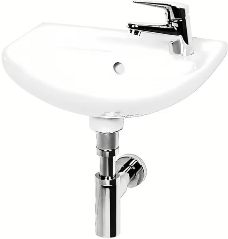 Biała ceramiczna mała umywalka Jika Lyra Plus 40 x 31 cm z przelewem i otworem pro na baterię po prawej stronie