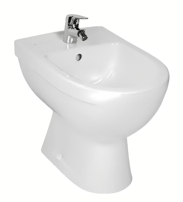 Biały stojący bidet Jika Lyra Plus o zaokrąglonym ceramicznym wzornictwie