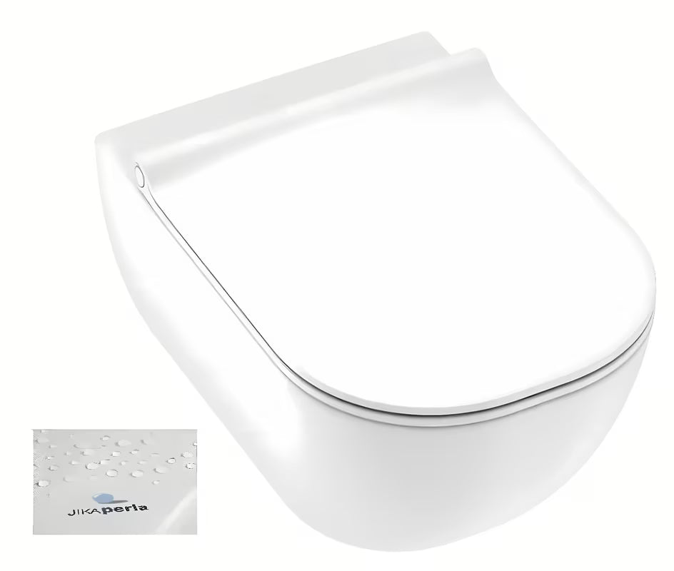 Biała miska WC wisząca Jika Mio-N z technologią Rimless, ukrytym mocowaniem i powłoką Jika Perla.