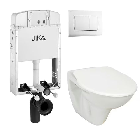 Zestaw WC podtynkowy Jika S-Line Pro ze stelażem podtynkowym, białym przyciskiem dwudzielnym i deską sedesową