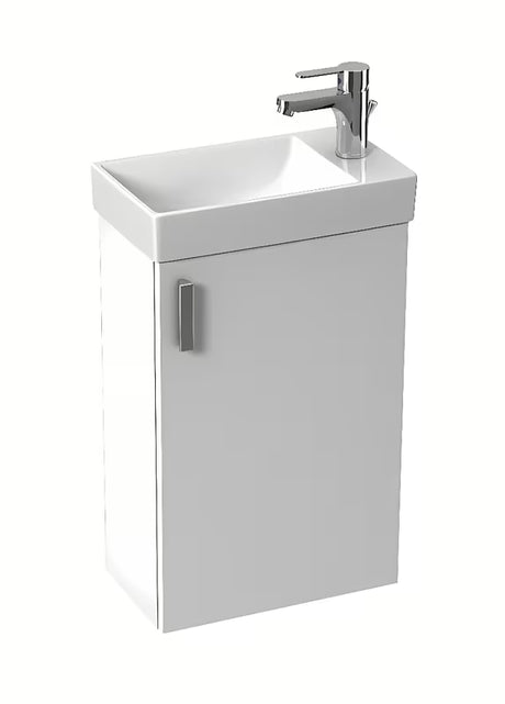 Biała szafka wisząca Jika Petit z umywalką ceramiczną w minimalistycznym stylu