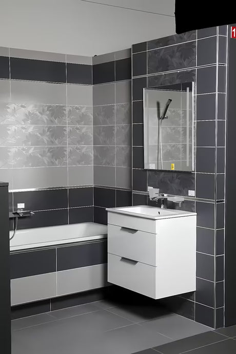 Biała szafka wisząca z umywalką ceramiczną Jika Plan z szufladami z pełnym wysuwem