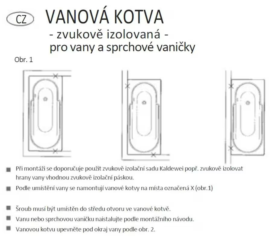 Dźwiękochłonne kotwy do wanny Kaldewei, zestaw 2 sztuk