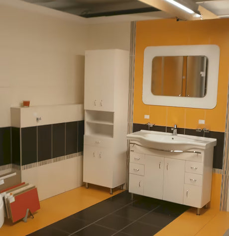 Biała szafka łazienkowa Keramia Pro s z ceramiczną umywalką
