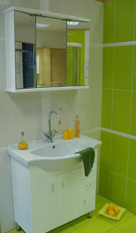 Biała szafka łazienkowa Keramia Pro s z ceramiczną umywalką