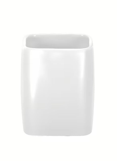 Biały ceramiczny wolnostojący  uchwyt na szczoteczki Kleine Wolke Cubic o prostym, eleganckim designie.