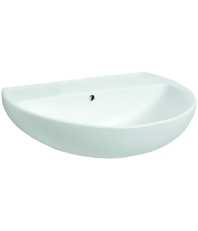 Biała ceramiczna umywalka wisząca Kolo Rekord bez otworu na baterię o owalnym kształcie.