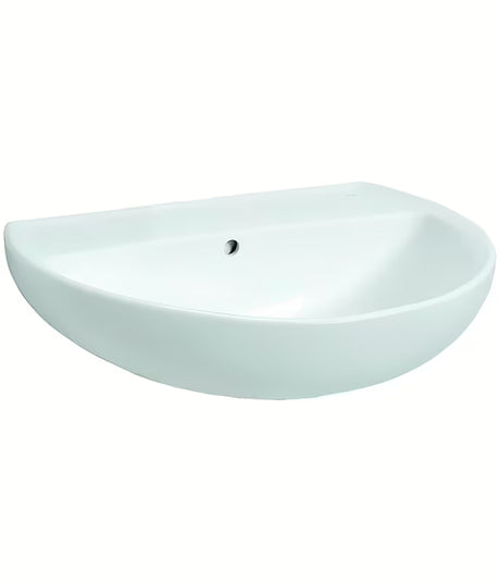 Biała ceramiczna umywalka wisząca Kolo Rekord bez otworu na baterię o owalnym kształcie.