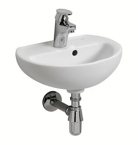 Biała ceramiczna mała umywalka Kolo Rekord 40x33 cm z otworem pro na baterię pośrodku