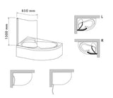 Składana parawan nawannowy Laguna Fortuna 150 cm w wykończeniu chrom pro do wanny asymetrycznej Fortuna Plus.
