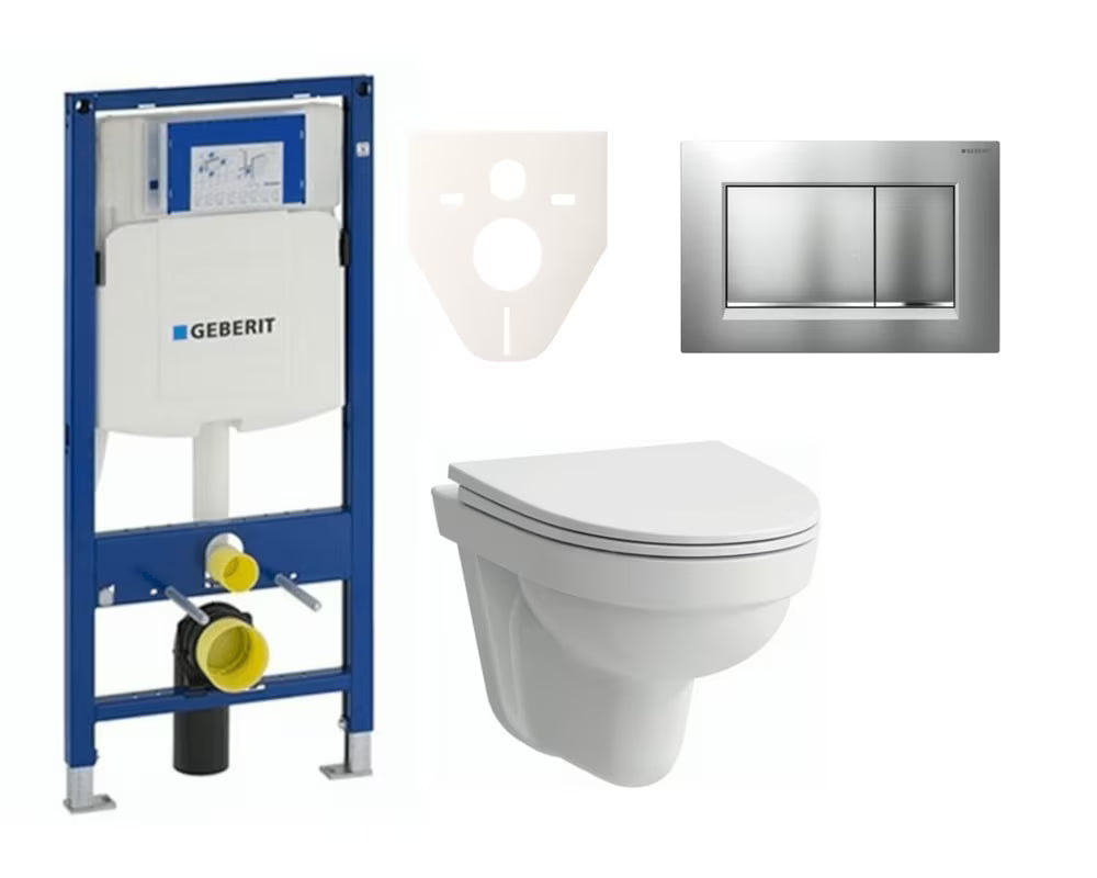 Zestaw WC podtynkowy Laufen Pro Nordic z modułem Geberit Duofix, przyciskiem spłukującym w chromie matowym i deską sedesową soft Close.