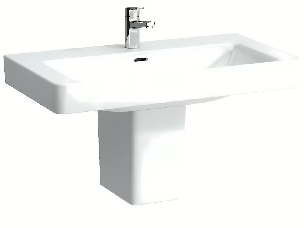 Umywalka meblowa Laufen Pro S 85x46 cm z błyszczącej białej ceramiki z otworem pro baterię pośrodku.