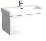Umywalka meblowa Laufen Pro S 85x46 cm z błyszczącej białej ceramiki z otworem pro baterię pośrodku.