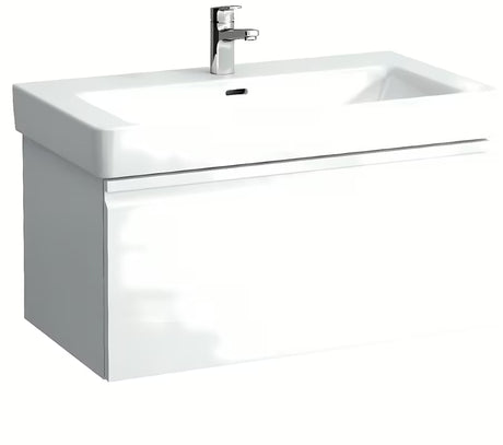 Umywalka meblowa Laufen Pro S 85x46 cm z błyszczącej białej ceramiki z otworem pro baterię pośrodku.