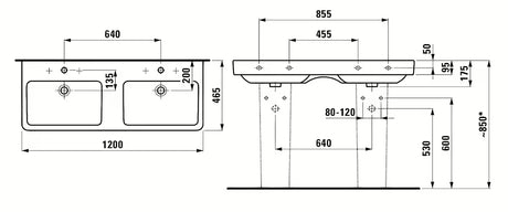 Biała ceramiczna umywalka podwójna Laufen Pro S 120 x 46 cm z dwoma otworami pro na baterię