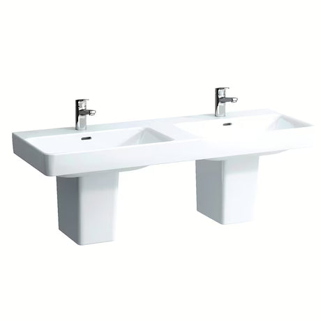 Biała ceramiczna umywalka podwójna Laufen Pro S 130x46 cm pro do zabudowy w meblu łazienkowym