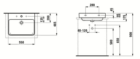 Biała wiszące umywalka ceramiczna Laufen Pro S 55x46,5 cm z otworem pro baterię pośrodku i przelewem.